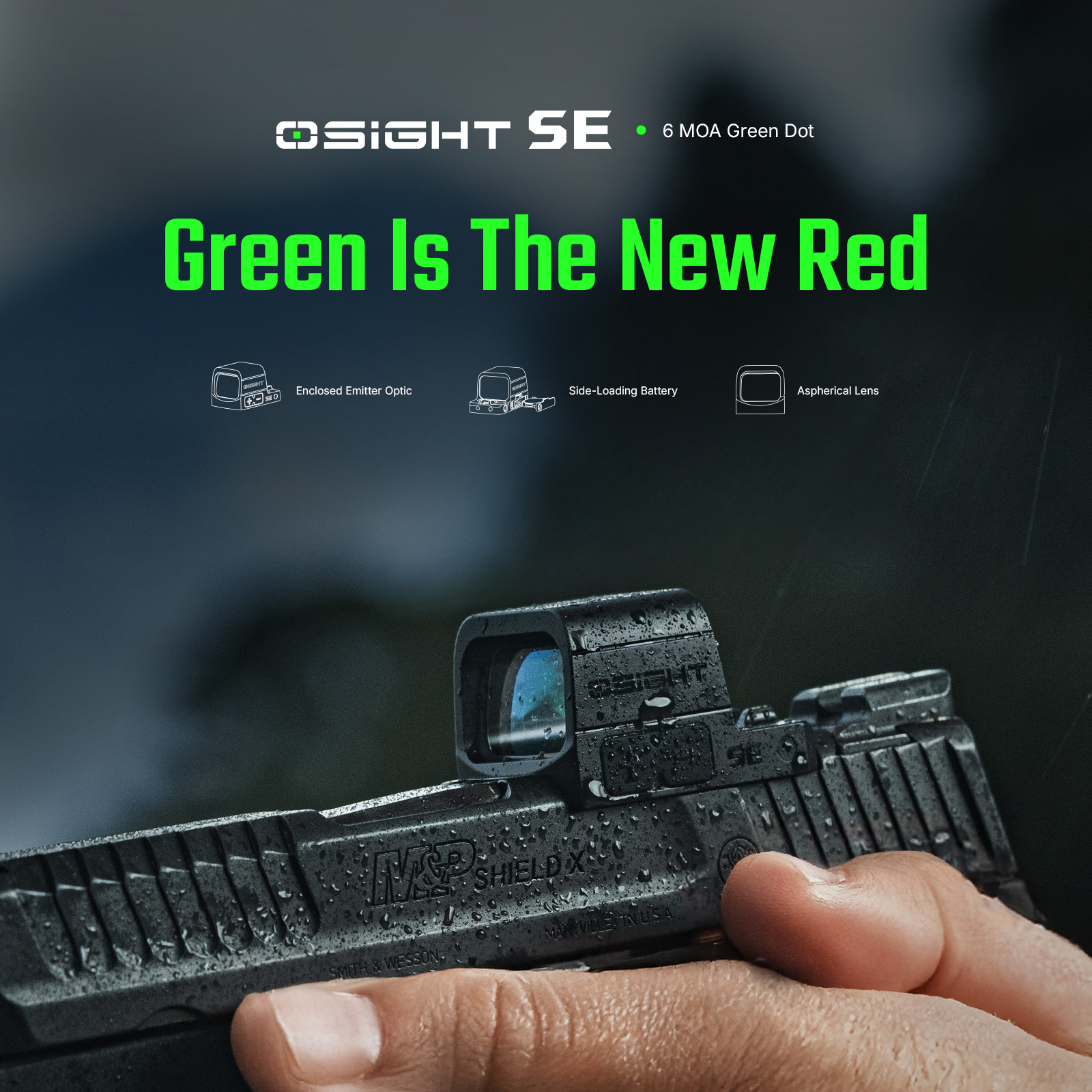 כוונת השלכה סגורה לאקדח Olight Osight SE Green Dot 6MOA
