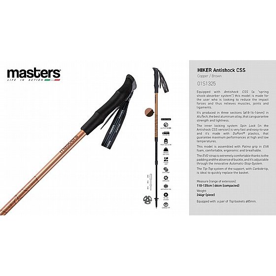 מקלות הליכה Masters Hiker Antishock CSS חום – תמונה 3